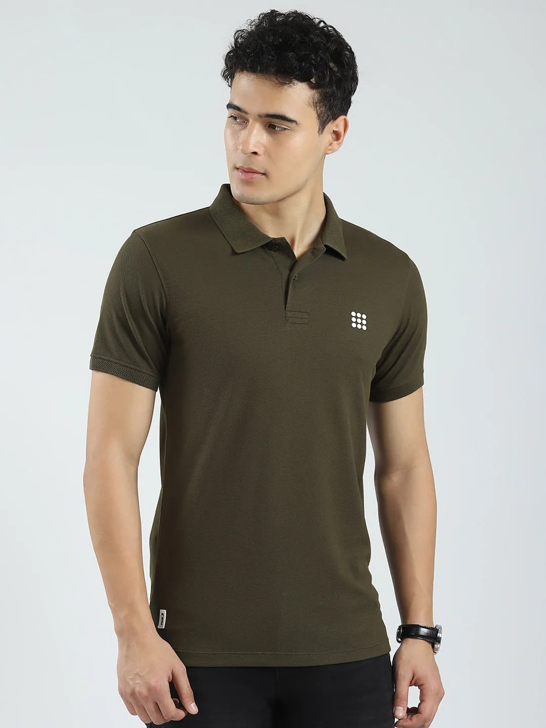 Rock.it Men Olive Solid Collar Half Sleeve T-Shirt sold by Monte Carlo