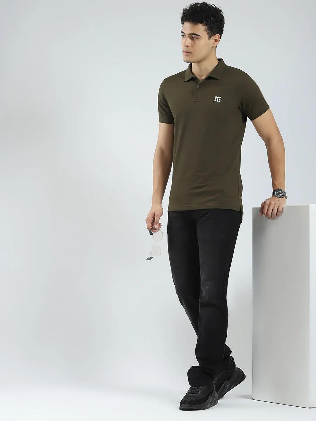 Rock.it Men Olive Solid Collar Half Sleeve T-Shirt sold by Monte Carlo product image thumbnail 2
