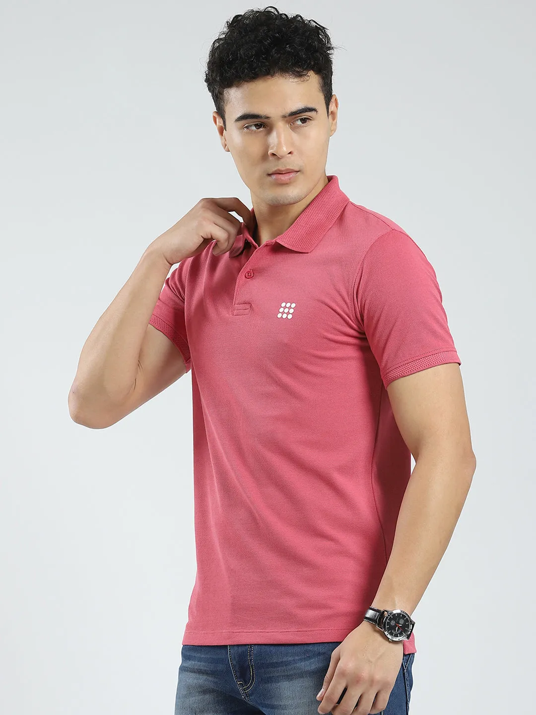 Rock.it Men Pink Solid Collar Half Sleeve T-Shirt sold by Monte Carlo product image thumbnail 3
