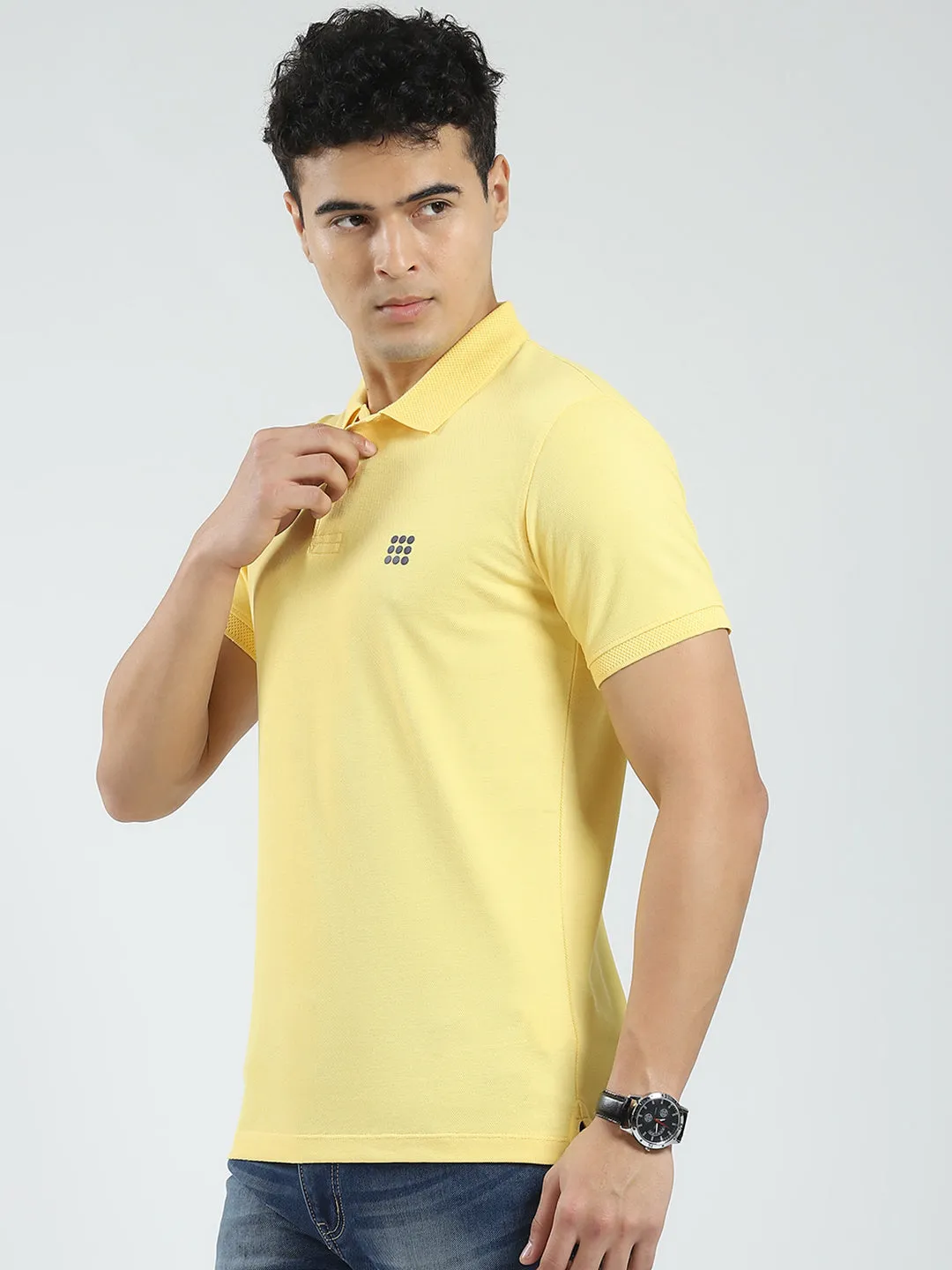 Rock.it Men Yellow Solid Collar Half Sleeve T-Shirt sold by Monte Carlo product image thumbnail 3