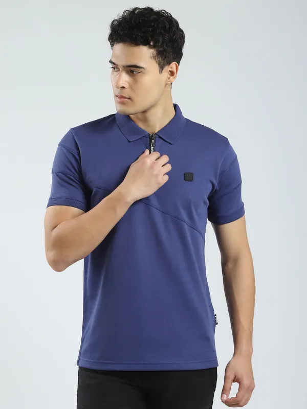 Rock.it Men Blue Solid Collar Half Sleeve T-Shirt made by Monte Carlo