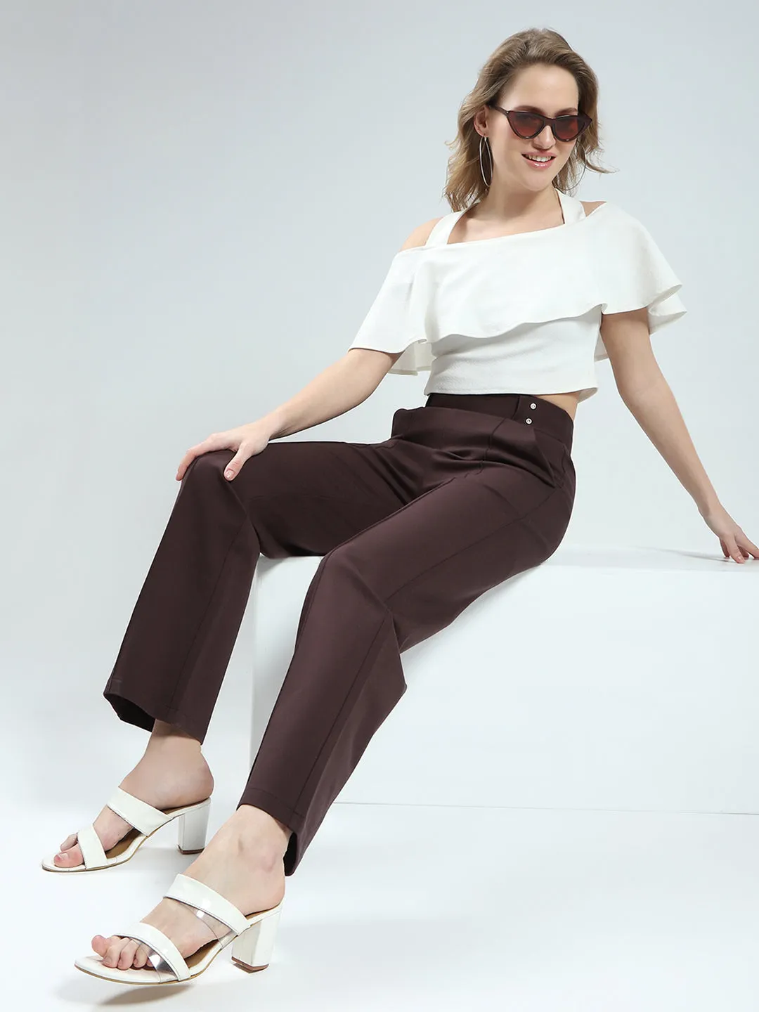 Women Brown Plain Regular Fit Jegging sold by Monte Carlo product image thumbnail 2