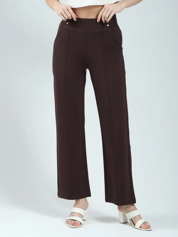 Women Brown Plain Regular Fit Jegging sold by Monte Carlo