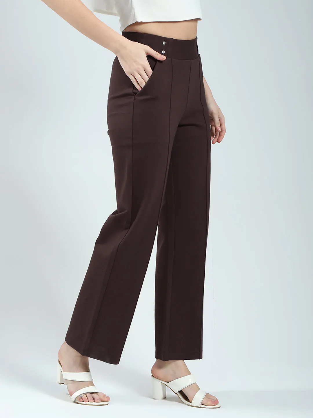 Women Brown Plain Regular Fit Jegging sold by Monte Carlo product image thumbnail 4