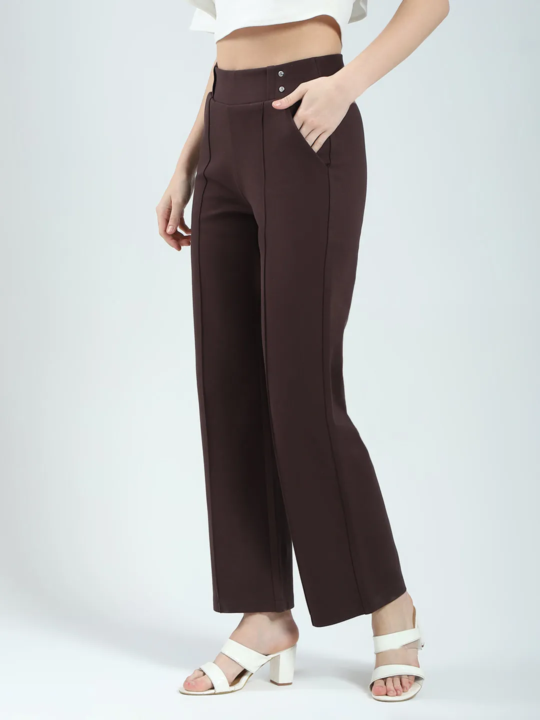 Women Brown Plain Regular Fit Jegging sold by Monte Carlo product image thumbnail 3