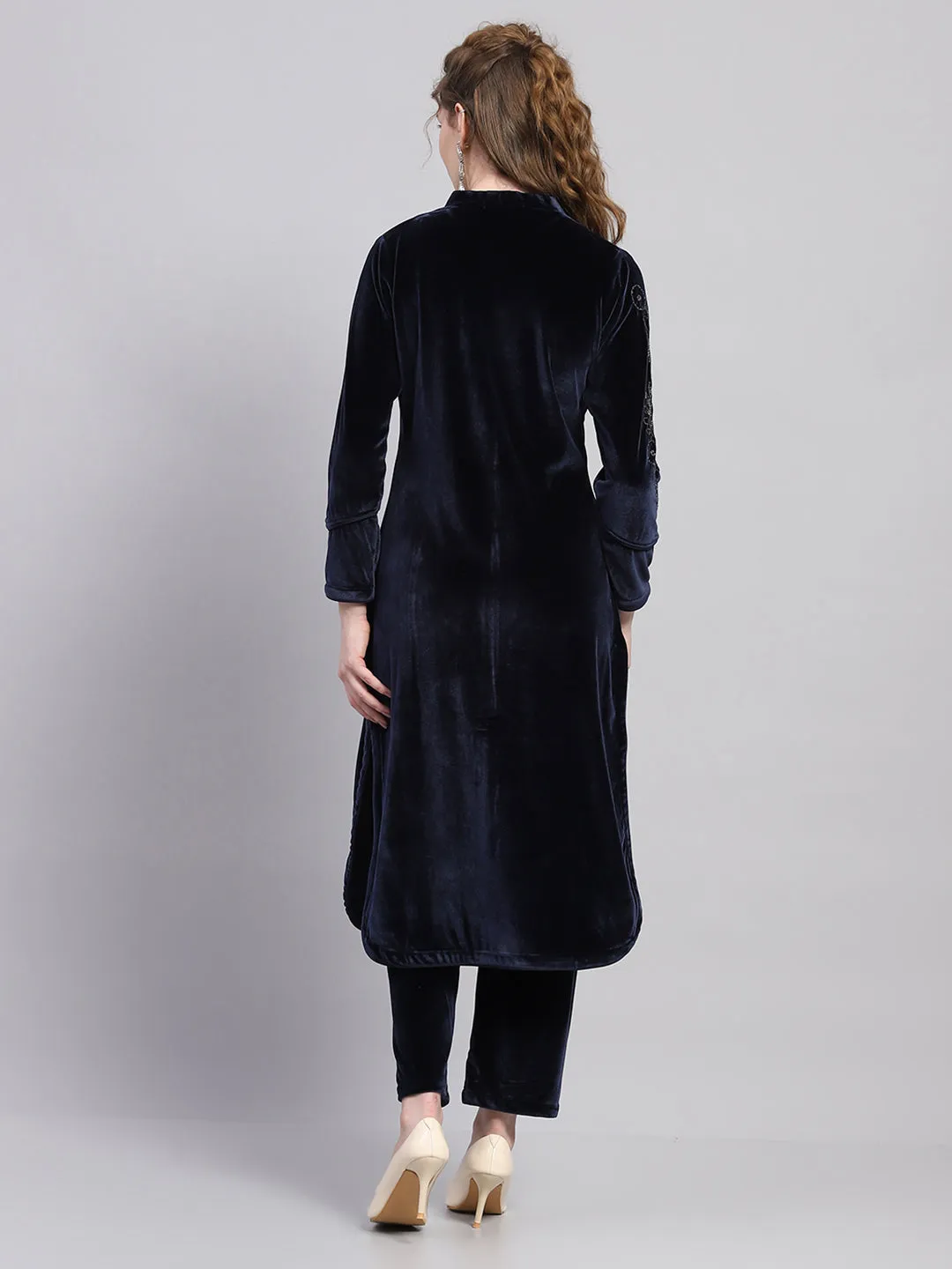 Women Blue Self Design Round Neck Full Sleeve Kurti Set sold by Monte Carlo product image thumbnail 5