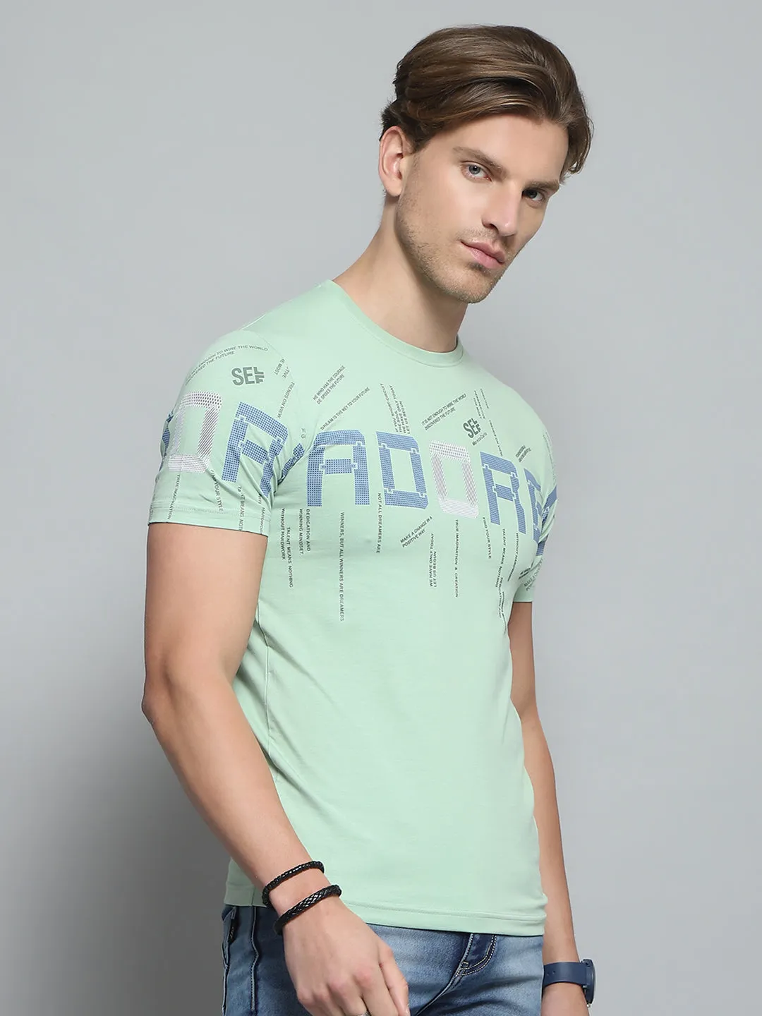 Men Green Printed Round Neck Half Sleeve T-Shirt sold by Monte Carlo product image thumbnail 4