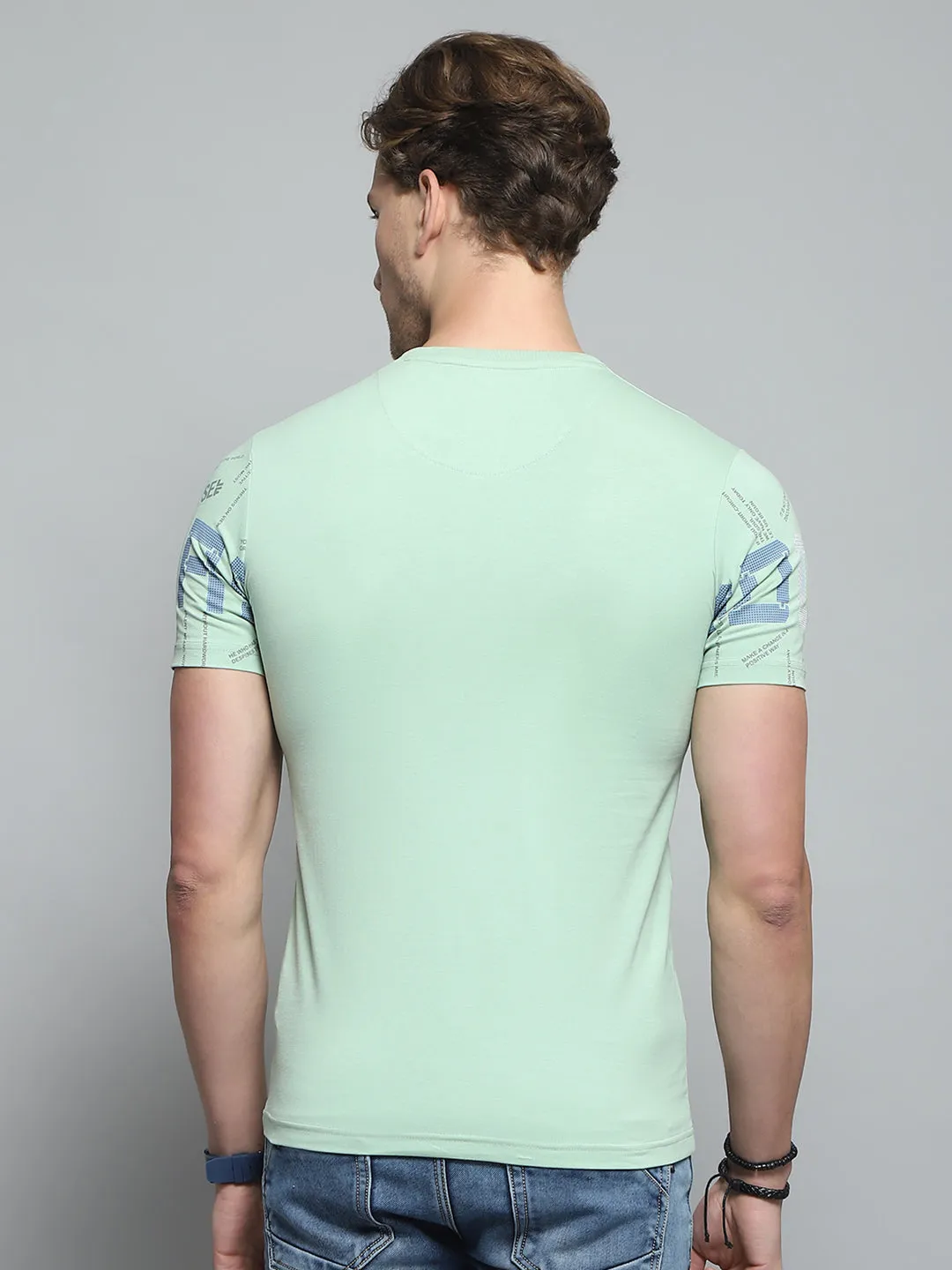 Men Green Printed Round Neck Half Sleeve T-Shirt sold by Monte Carlo product image thumbnail 5