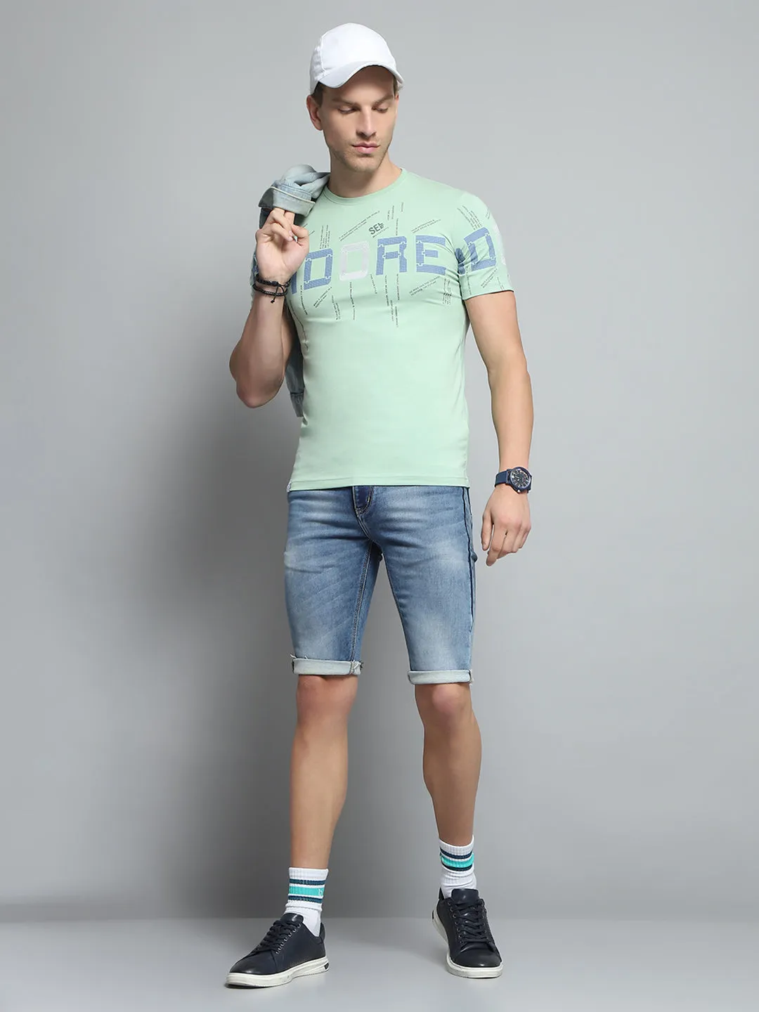 Men Green Printed Round Neck Half Sleeve T-Shirt sold by Monte Carlo product image thumbnail 2