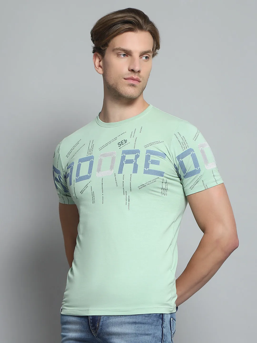 Men Green Printed Round Neck Half Sleeve T-Shirt sold by Monte Carlo product image thumbnail 3
