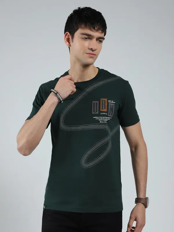 Men Green Printed Round Neck Half Sleeve T-Shirt made by Monte Carlo