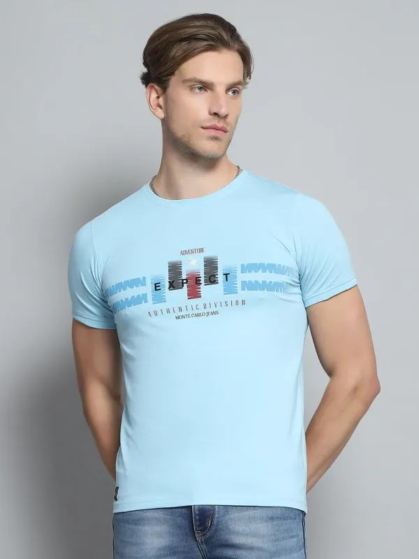 Men Blue Printed Round Neck Half Sleeve T-Shirt made by Monte Carlo