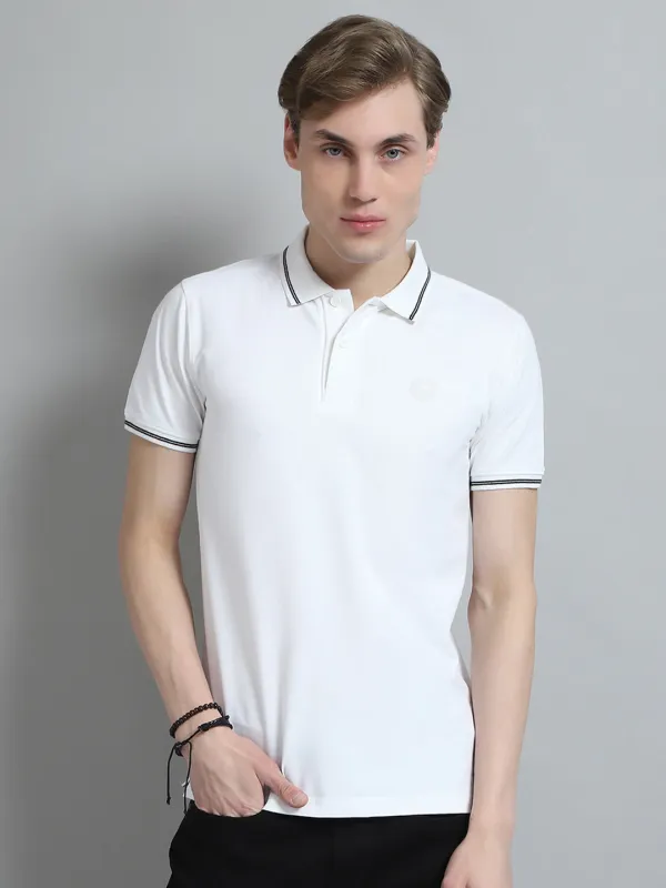 Men White Solid Collar Half Sleeve T-Shirt made by Monte Carlo