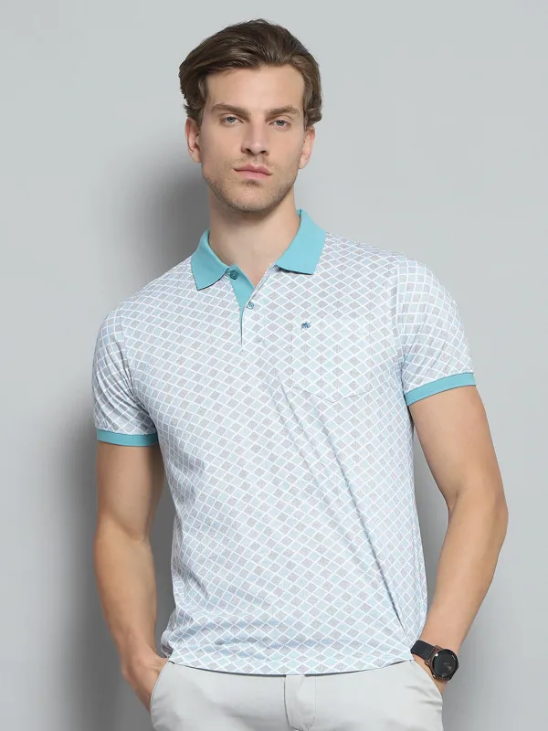 Men Blue Printed Collar Half Sleeve T-Shirt made by Monte Carlo