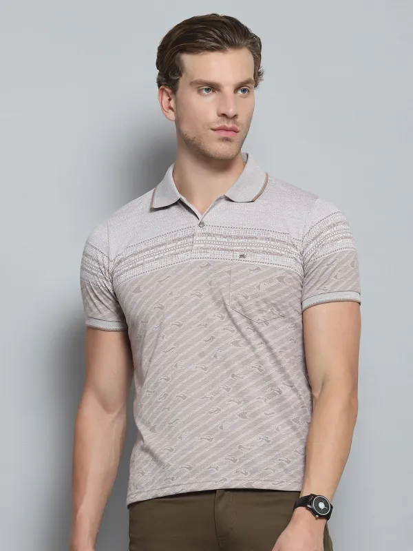 Men Brown Stripe Collar Half Sleeve T-Shirt made by Monte Carlo