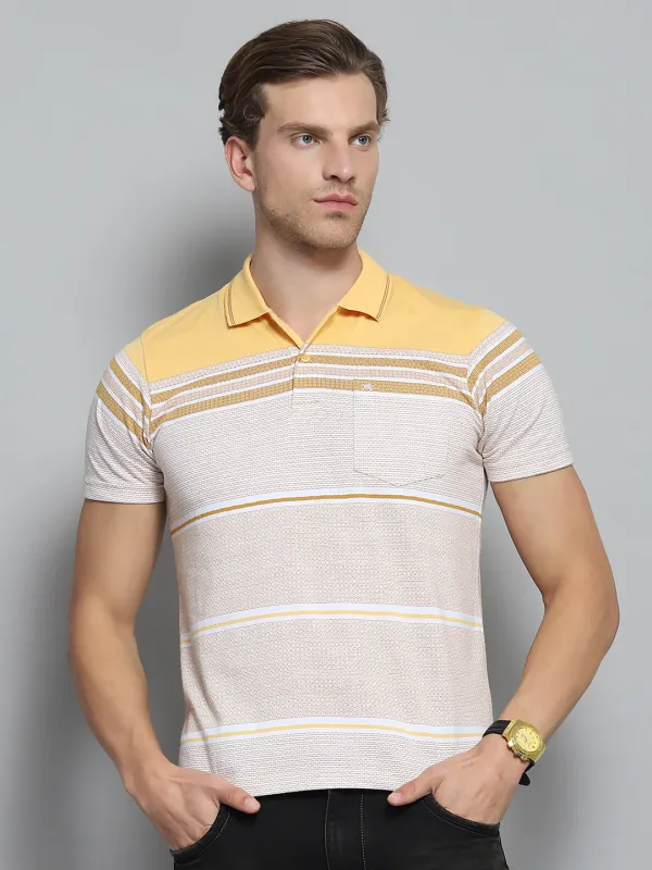 Men Yellow Stripe Collar Half Sleeve T-Shirt made by Monte Carlo