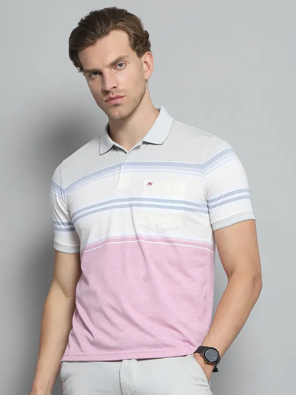 Men Pink Stripe Collar Half Sleeve T-Shirt made by Monte Carlo