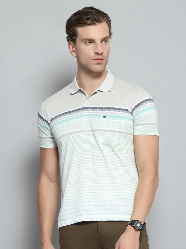 Men Green Stripe Collar Half Sleeve T-Shirt made by Monte Carlo