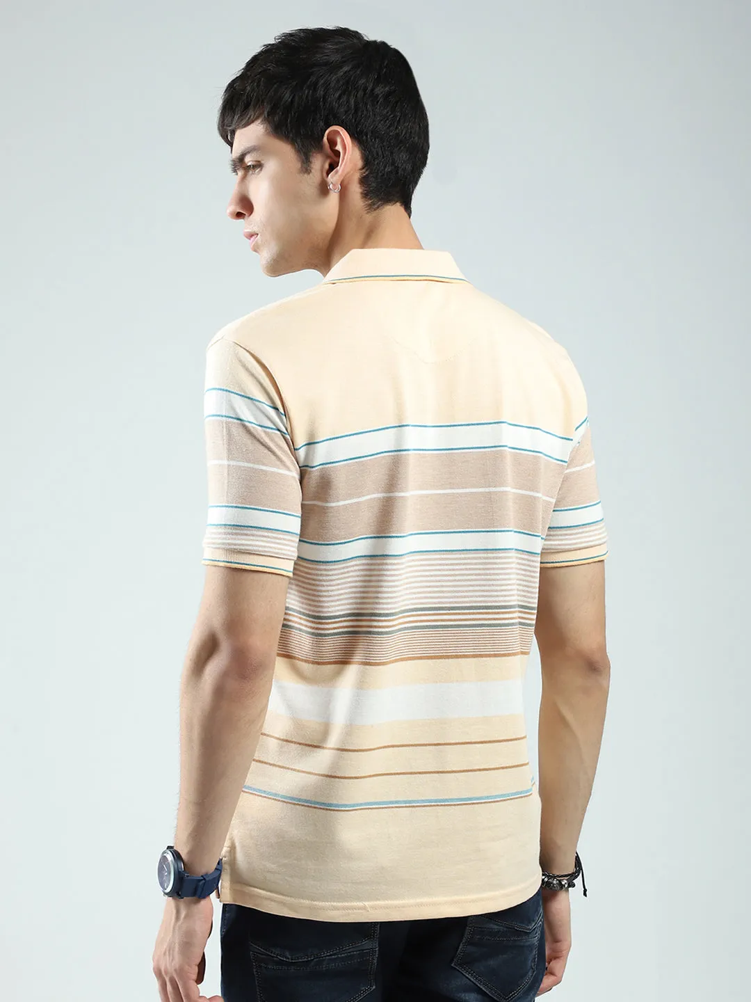 Men Peach Stripe Collar Half Sleeve T-Shirt sold by Monte Carlo product image thumbnail 5