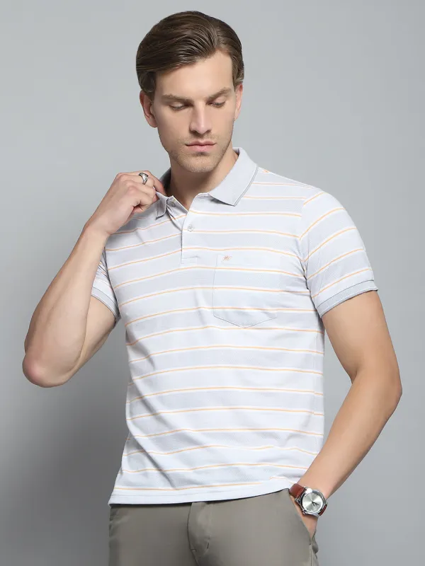 Men Grey Stripe Collar Half Sleeve T-Shirt made by Monte Carlo