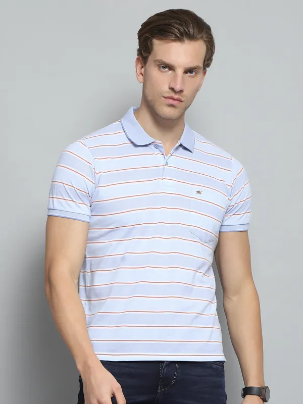 Men Blue Stripe Collar Half Sleeve T-Shirt made by Monte Carlo