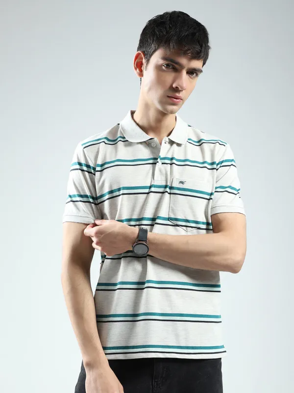 Men Grey Stripe Collar Half Sleeve T-Shirt sold by Monte Carlo