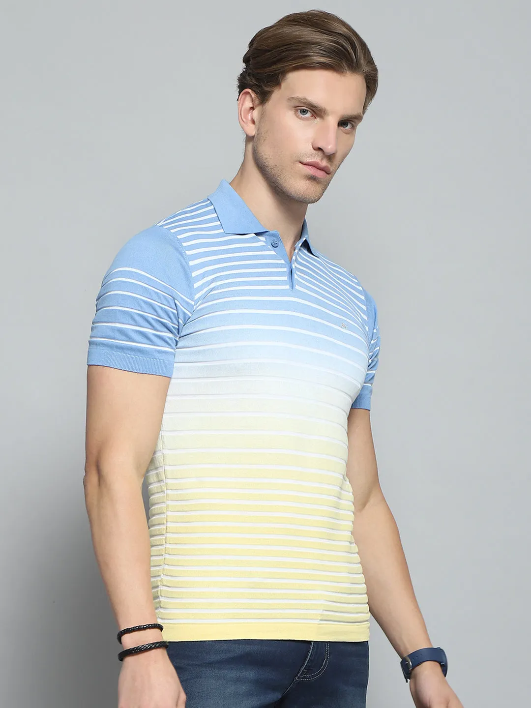 Men Blue Stripe Collar Half Sleeve T-Shirt sold by Monte Carlo product image thumbnail 4
