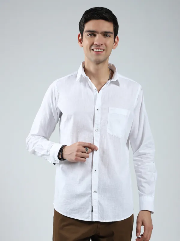 Men White Solid Collar Full Sleeve Shirt sold by Monte Carlo