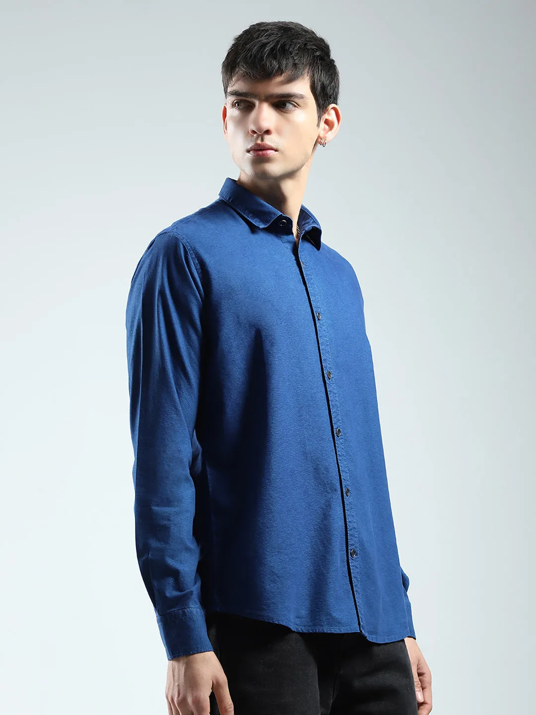 Men Blue Solid Collar Full Sleeve Shirt sold by Monte Carlo product image thumbnail 4