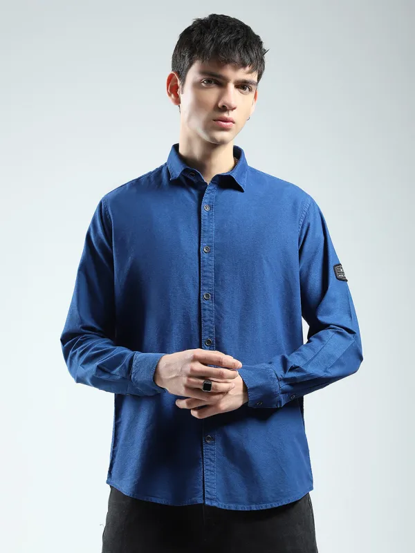 Men Blue Solid Collar Full Sleeve Shirt sold by Monte Carlo