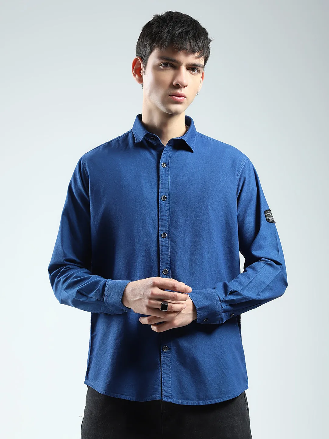 Men Blue Solid Collar Full Sleeve Shirt sold by Monte Carlo