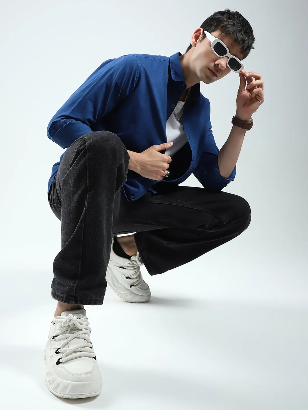 Men Blue Solid Collar Full Sleeve Shirt sold by Monte Carlo product image thumbnail 2