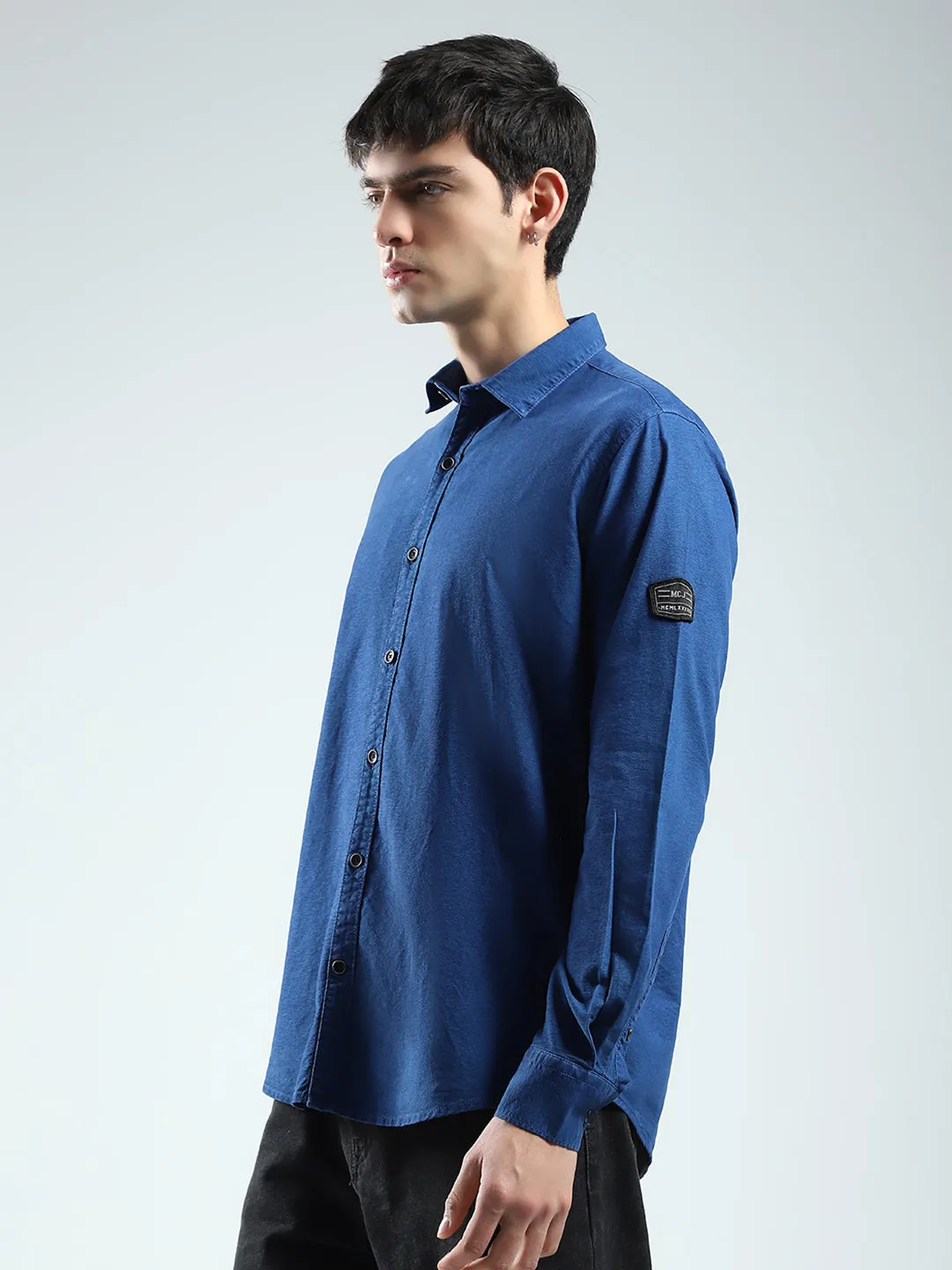 Men Blue Solid Collar Full Sleeve Shirt sold by Monte Carlo product image thumbnail 3