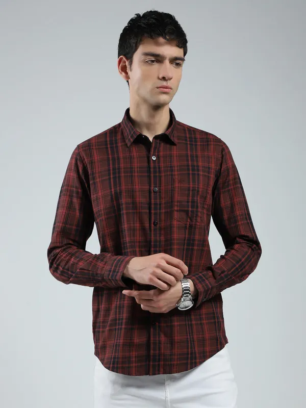 Men Maroon Check Collar Full Sleeve Shirt sold by Monte Carlo