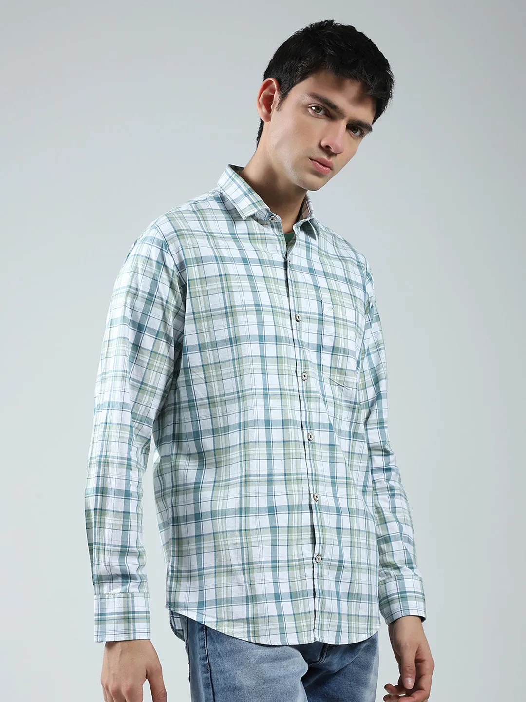 Men Green Check Collar Full Sleeve Shirt sold by Monte Carlo product image thumbnail 4