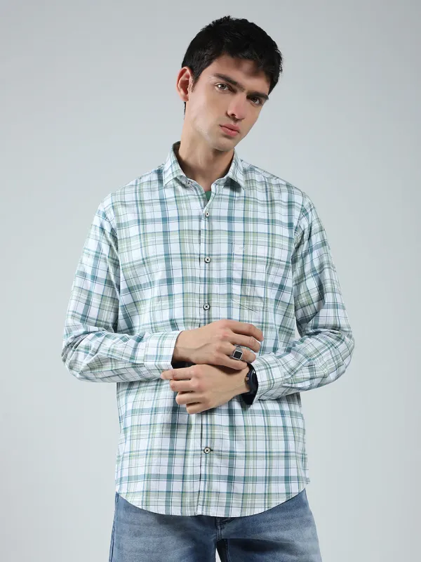 Men Green Check Collar Full Sleeve Shirt sold by Monte Carlo