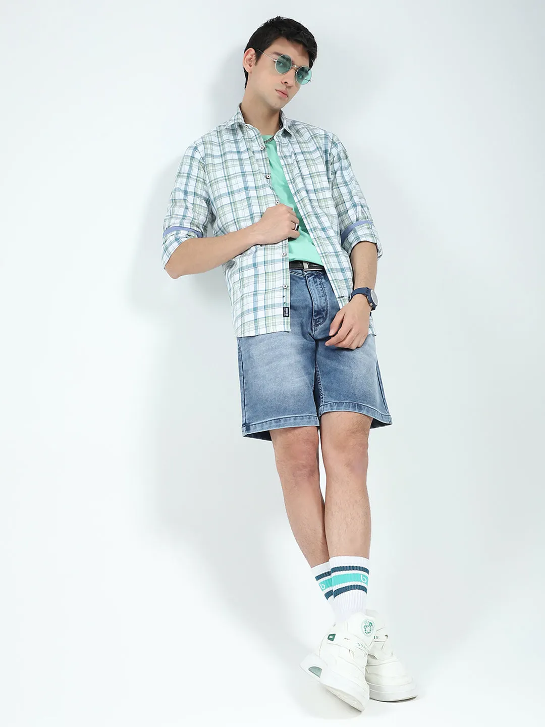 Men Green Check Collar Full Sleeve Shirt sold by Monte Carlo product image thumbnail 2