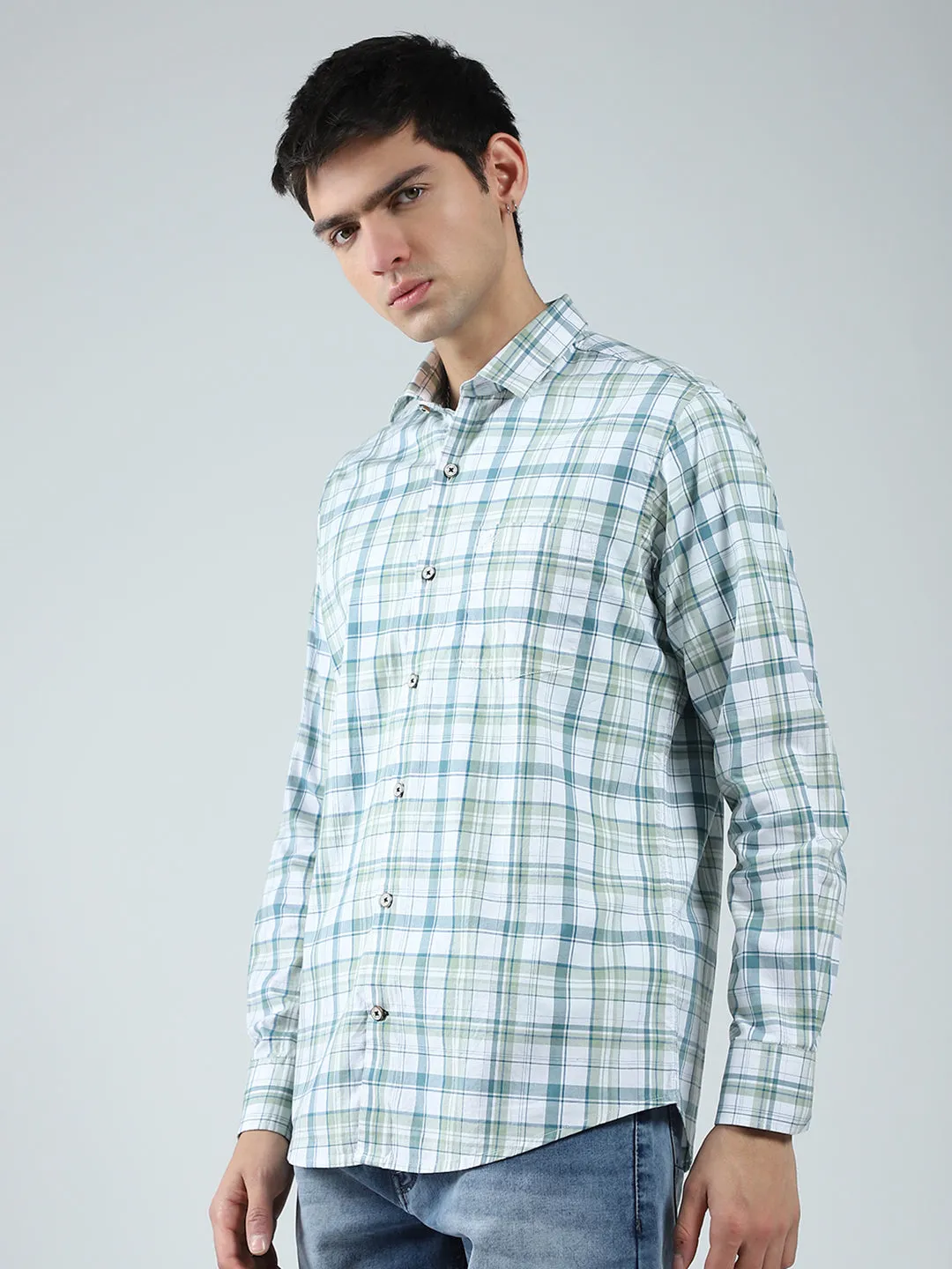 Men Green Check Collar Full Sleeve Shirt sold by Monte Carlo product image thumbnail 3