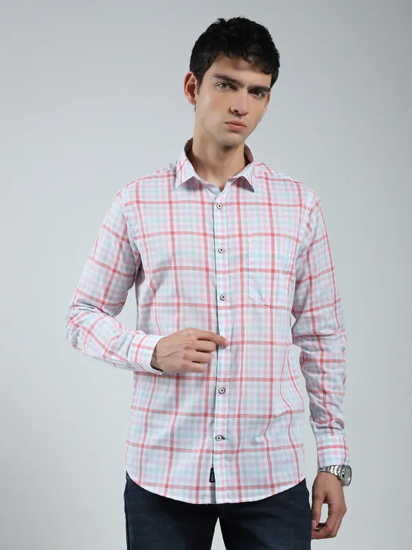 Men Pink Check Collar Full Sleeve Shirt sold by Monte Carlo