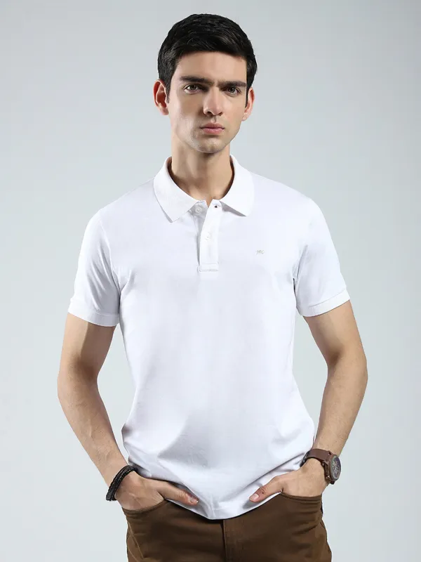 Men White Solid Collar Half Sleeve T-Shirt sold by Monte Carlo