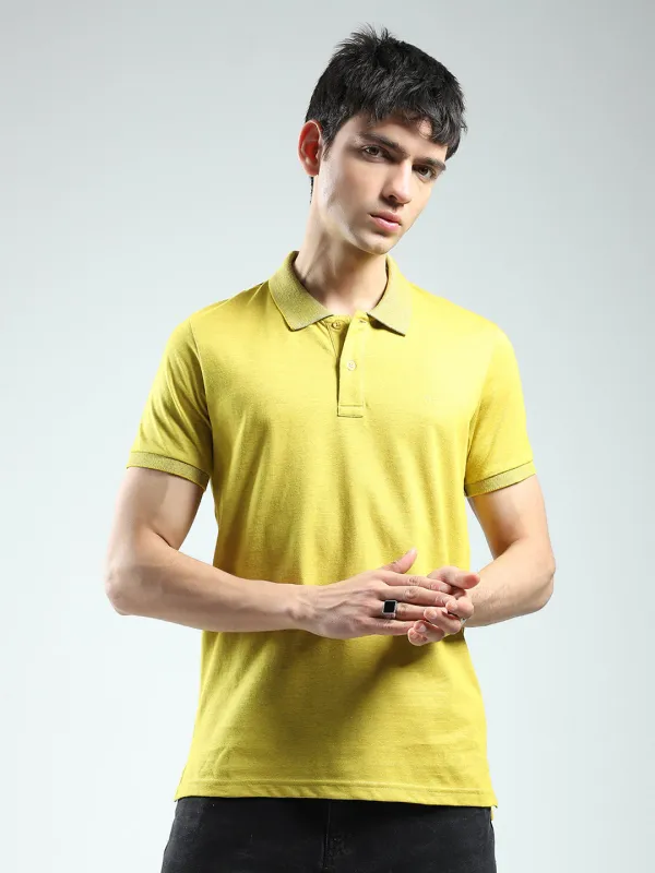 Men Yellow Solid Collar Half Sleeve T-Shirt made by Monte Carlo