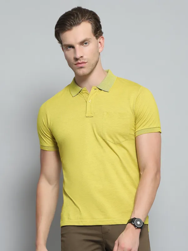 Men Yellow Solid Collar Half Sleeve T-Shirt made by Monte Carlo