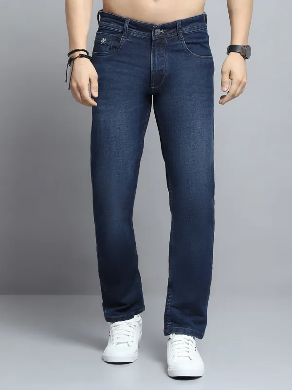 Men Blue Solid Narrow Fit Denim sold by Monte Carlo