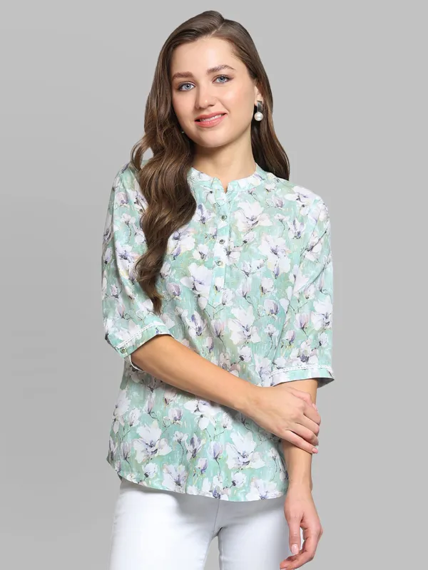 Women Green Printed Round Neck 3/4th Sleeve Top sold by Monte Carlo