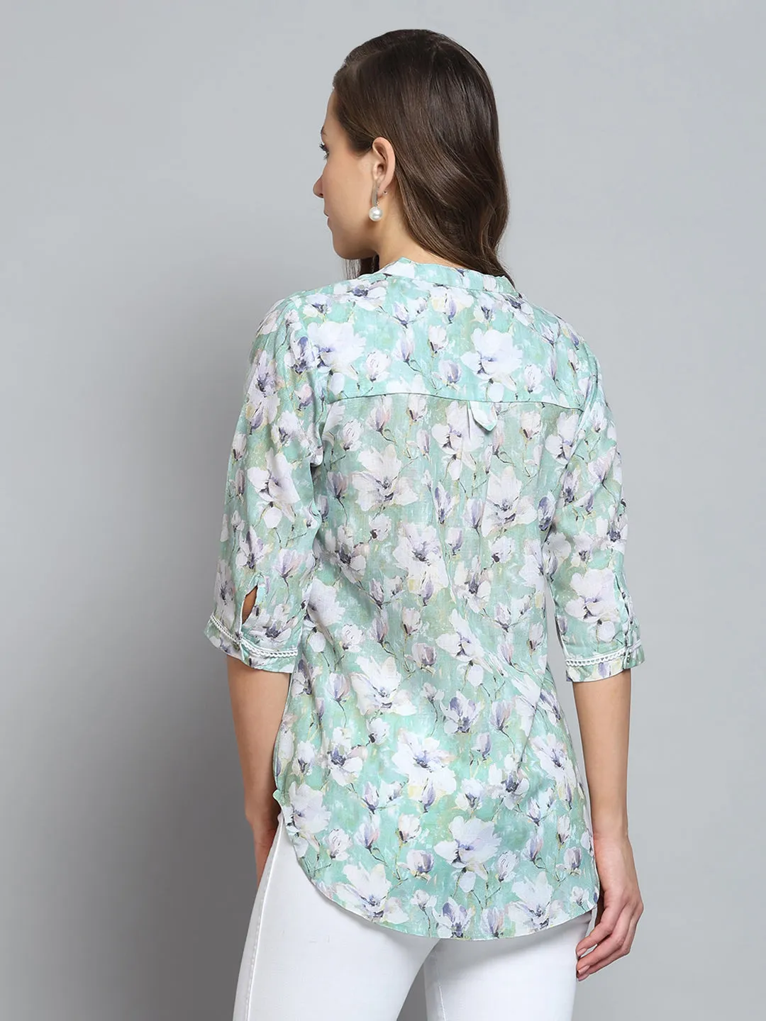 Women Green Printed Round Neck 3/4th Sleeve Top sold by Monte Carlo product image thumbnail 5