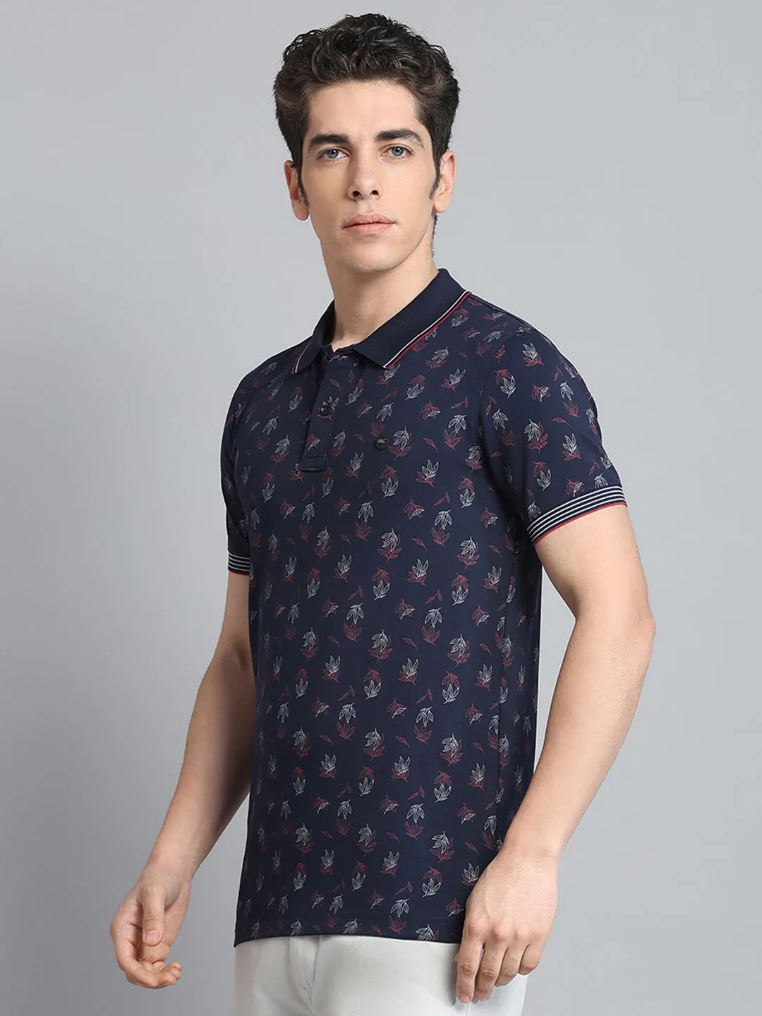 Men Navy Blue Printed Collar Half Sleeve T-Shirt sold by Monte Carlo product image thumbnail 3