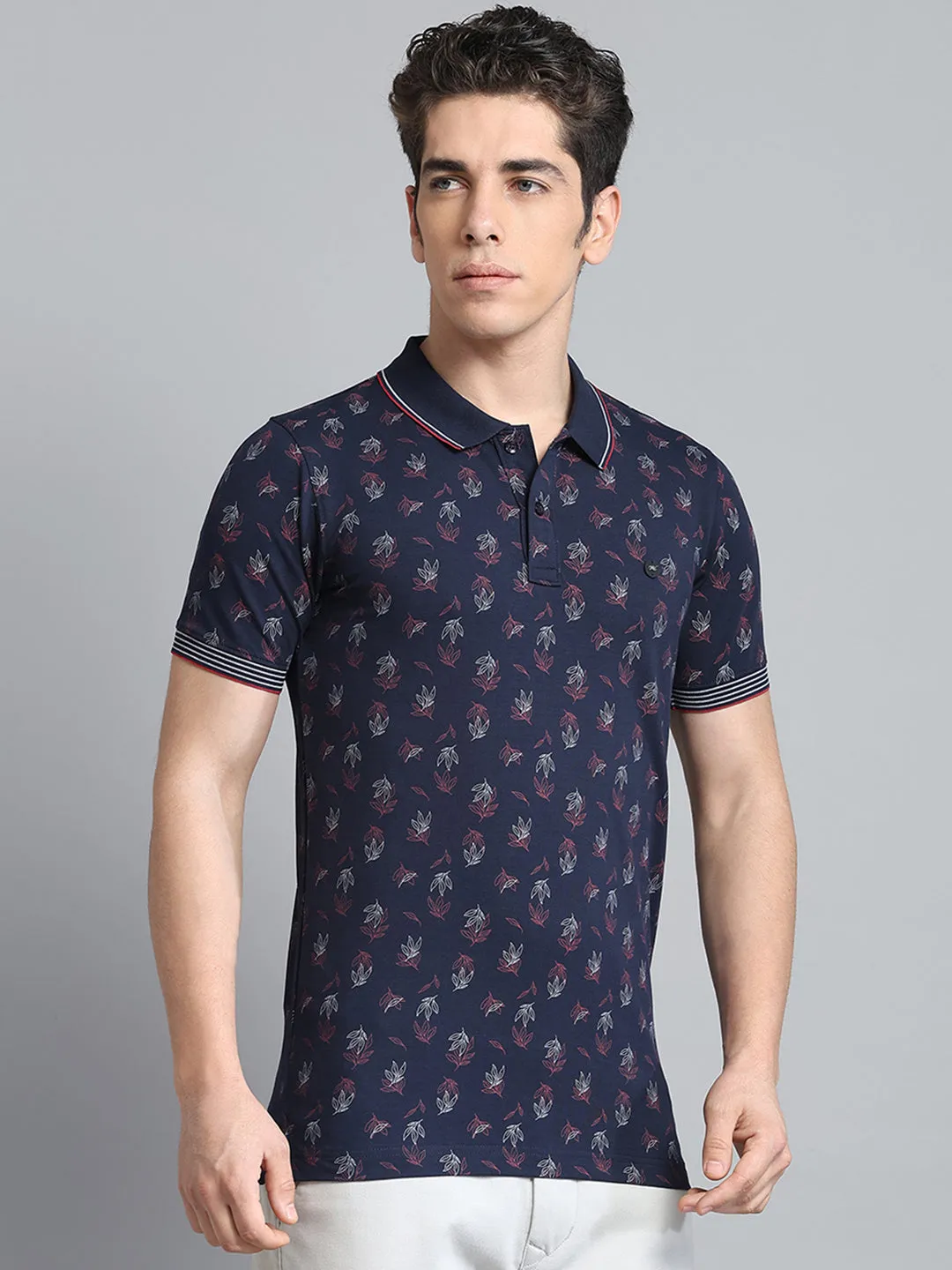 Men Navy Blue Printed Collar Half Sleeve T-Shirt sold by Monte Carlo product image thumbnail 4