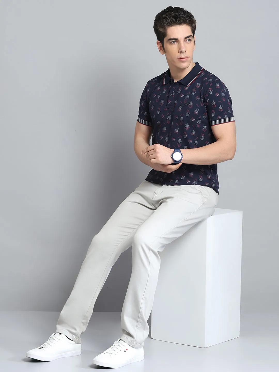 Men Navy Blue Printed Collar Half Sleeve T-Shirt sold by Monte Carlo product image thumbnail 2