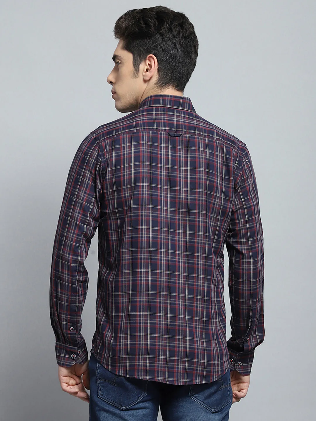 Men Navy Blue Check Collar Full Sleeve Shirt sold by Monte Carlo product image thumbnail 5
