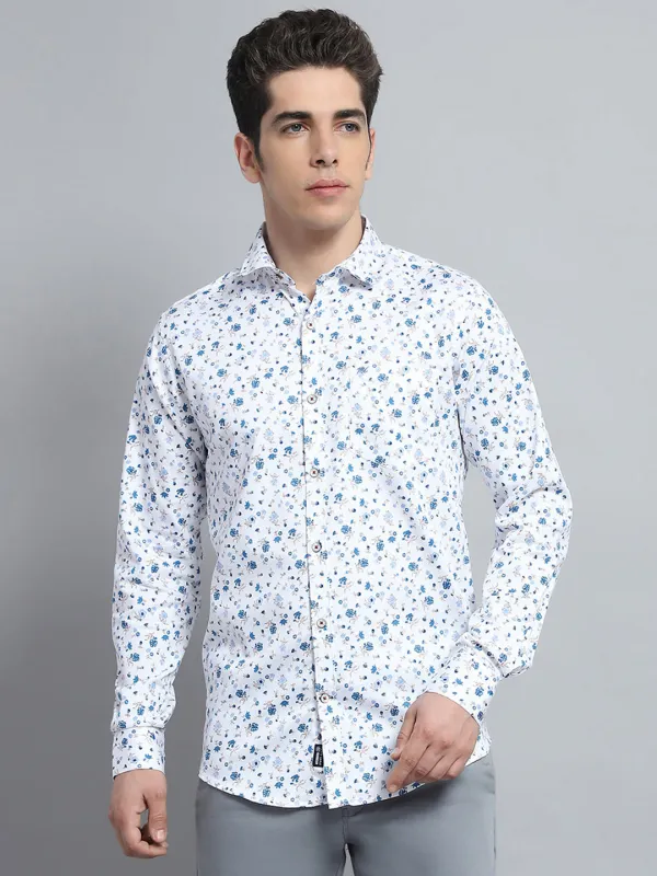 Men Blue Printed Collar Full Sleeve Shirt sold by Monte Carlo